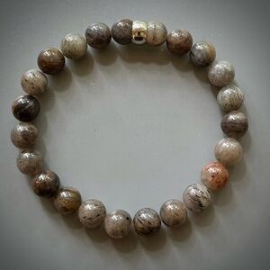 Natural Black Lepidocrocite in Quartz Handcrafted Bead Bracelet